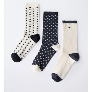 Zara Black and White Heart and Polka Dot Socks Trio